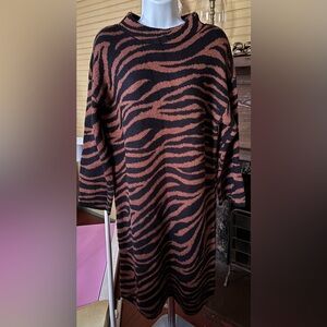 NWT ANN TAYLOR Black&Brown Sparkly Animal Print Knit Sweater Dress Petite Large